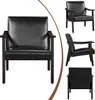 Multiple views of a black leather armchair with wooden armrests and legs, presented on a white background. Produktbild-Vorschau