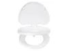 A white toilet seat with an integrated child seat, shown from the front with the lid open. Produktbild-Vorschau