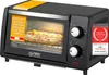 A black mini oven with food inside, placed on a white surface. Voir les images du produit