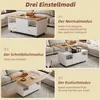 A collage of three images showing a coffee table in different configurations, with accompanying German text describing its features. Anteprima dell’immagine prodotto