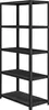 A black metal shelving unit with five shelves against a white background. Náhled obrázku produktu