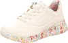 A single white Skechers sneaker with a floral pattern on the sole and interior. Produktbild-Vorschau
