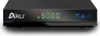 A close-up studio shot of a black digital satellite receiver with a digital display and indicator lights. Produktbild-Vorschau