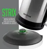 Close-up of a kettle base and the bottom part of the kettle, with marketing text and graphics. Produktbild-Vorschau