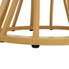 A close-up view of the base of a round table with golden legs and black feet. Produktbild-Vorschau