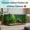 A well-decorated aquarium with fish, plants, and rocks, placed on a white cabinet. Produktbild-Vorschau