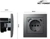 Product dimensions and front view of a wall socket with USB ports. Produktbild-Vorschau