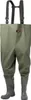 A pair of olive green waders with black straps and gray boots, shown against a white background. Voir les images du produit