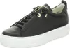 A studio shot of a black leather sneaker with a white sole. Voir les images du produit