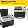 Product specifications and dimensions of a portable refrigerator. Produktbild-Vorschau