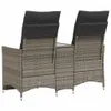 Rear view of a two-seater outdoor sofa with a table in between, featuring grey rattan and black cushions. Podgląd zdjęcia produktu