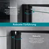 Close-up marketing images of a shower door mechanism, highlighting its robustness and sliding door functionality. Produktbild-Vorschau