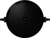 A top-down view of a black, round cosmetic mirror with two arms extending from the sides. Produktbild-Vorschau
