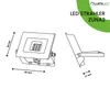 Technical drawing of an LED spotlight with dimensions and branding. Produktbild-Vorschau