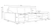 A line drawing of a U-shaped couch with dimensions indicated. Náhled obrázku produktu
