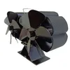 A black, dual-motor, four-blade stove fan with a ribbed casing and a stand, isolated on a white background. Produktbild-Vorschau