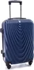 A dark blue suitcase with a textured surface and a retractable handle. Produktbild-Vorschau