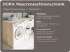 A washing machine and dryer cabinet with product specifications. Produktbild-Vorschau