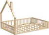 A wooden bed frame with a house-like structure and railings. Náhled obrázku produktu