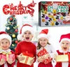 Four children in Santa hats are smiling and holding Christmas gifts in front of a Christmas tree. A Christmas advent calendar is visible in the background. Produktbild-Vorschau
