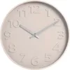 A close-up, front-facing view of a round, beige wall clock with embossed numbers and silver hands. Anteprima dell’immagine prodotto