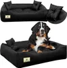 A collage showing a black dog bed from different angles, with a Bernese Mountain Dog posing in one of the beds. Anteprima dell’immagine prodotto