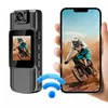 A body camera is shown next to a smartphone displaying a live feed of a person mountain biking. Produktbild-Vorschau
