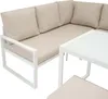 A white aluminum outdoor furniture set with beige cushions, including a corner sofa and a table. Produktbild-Vorschau