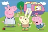 Characters from Peppa Pig are enjoying drinks and ice cream outdoors with a caravan in the background. Náhled obrázku produktu
