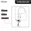 A diagram of a kitchen faucet with dimensions and material details. Produktbild-Vorschau