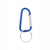 A blue carabiner keychain is shown against a white background. Produktbild-Vorschau