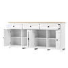 A white sideboard with a wooden top, shown with its doors and drawers open. Anteprima dell’immagine prodotto