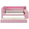 A pink daybed with a trundle bed underneath, featuring LED lighting and built-in shelving. Náhľad obrázku produktu