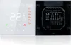 A smart thermostat is shown from the front and back, displaying its digital interface and connection terminals. Náhľad obrázku produktu