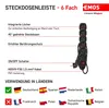 EMOS - Verdeelcontactdoos met 6 stopcontacten, 1,5 meter Productafbeelding-voorbeeld 3