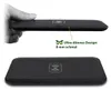 A hand holding a thin, black wireless charger, with a second image showing the charger from a different angle. Produktbild-Vorschau