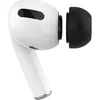 A close-up shot of a white earbud with a black ear tip detached. Produktbild-Vorschau