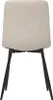 The back view of a modern dining chair with gray fabric upholstery and black metal legs. Náhled obrázku produktu