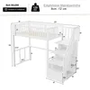 A diagram of a white loft bed with dimensions and specifications. Voir les images du produit