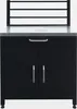 A black outdoor kitchen cabinet with a silver countertop and a rack above. Anteprima dell’immagine prodotto