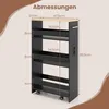 Úzký úložný vozík s nabíjecí stanicí - 4patrový, černý Náhled obrázku produktu 2