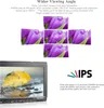 A marketing image showcasing the features of a camera field monitor, with close-up shots of flowers and a leaf on the screen. Náhled obrázku produktu