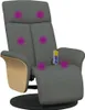 A recliner massage chair with a footrest and a remote control, shown from a three-quarter angle against a white background.
