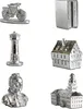 A collection of silver-colored game tokens arranged on a white background. Produktbild-Vorschau