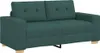 A dark green loveseat sofa with tufted back cushions and light brown wooden legs, shown from a front-facing angle against a white background. Podgląd zdjęcia produktu
