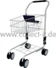 A silver toy shopping cart with a black seat and black wheels, shown from a slightly diagonal front view against a white background. Produktbild-Vorschau