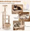 A multi-level cat tree with various platforms, a basket bed, and scratching posts, shown with cats relaxing on it. Náhled obrázku produktu