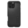 A black iPhone case with a kickstand is shown against a white background. Produktbild-Vorschau