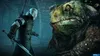 A character from The Witcher 3: Wild Hunt faces a large toad-like monster in a dark, stone environment. Podgląd zdjęcia produktu
