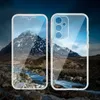 A clear phone case and screen protector are shown against a backdrop of a mountain landscape. Produktbild-Vorschau